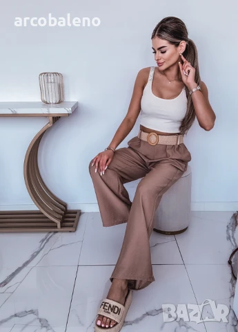 Дамски елегантни панталони с широки крачоли и колан, 2цвята , снимка 9 - Панталони - 50587491