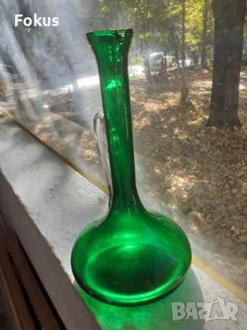 Невероятна голяма зелена кана гарафа декантер, снимка 4 - Антикварни и старинни предмети - 53408563