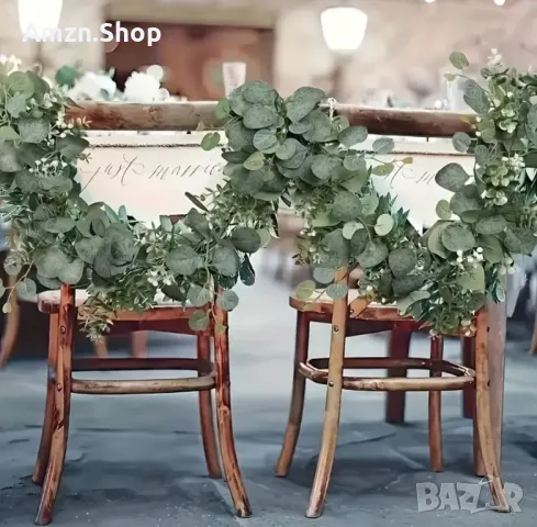 Декорация от евкалиптов гирлянд с бели цветя украса за сватба парти изкуствен евкалипт, снимка 13 - Други - 48005362