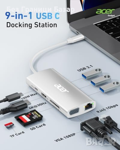 Нов Acer Бърз USB C Хъб 4K HDMI, 5Gbps USB 3.1, PD 100W за MacBook, снимка 7 - Друга електроника - 44611148
