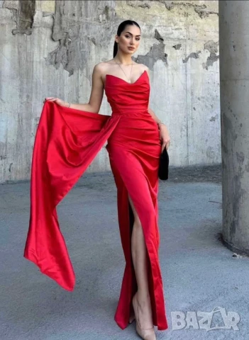 🪷Дълги сатенени рокли с цепка  , снимка 4 - Рокли - 50622473