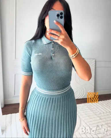 дамски комплекти тениска с яка и дълга пола солей miu miu, снимка 2 - Комплекти - 50406698