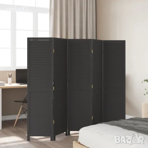 vidaXL Разделител за стая, 5 панела, черен, дърво пауловния масив, снимка 3 - Паравани - 56147332