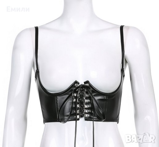 Кожен харнес корсет колан с връзки и презрамки р-р M/L