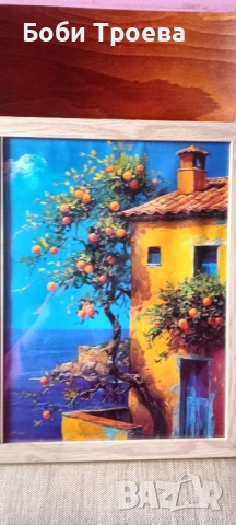 Ретро Модерен Платно Постер, Морска Къща с Портокалово Дърво, снимка 4 - Картини - 52051031