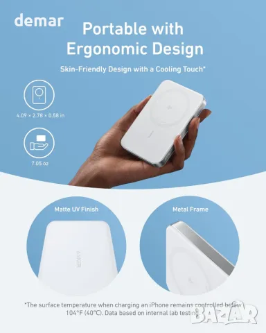 Anker MagGo Power Bank, ултратънко 10 000mAh магнитно преносимо зарядно устройство, снимка 4 - Външни батерии - 47450330
