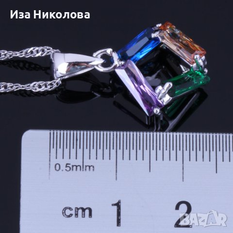 Изящен сребърен комплект с многоцветни цирконии, снимка 5 - Бижутерийни комплекти - 41303975