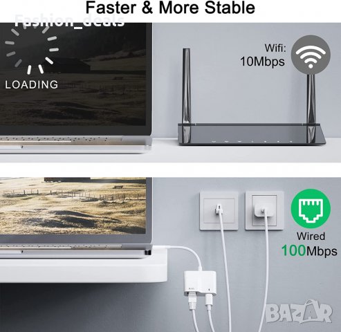 Нов USB C към Ethernet адаптер мрежов конвертор с PD 60W зареждане за MacBook Pro/Air, снимка 8 - Друга електроника - 39681589