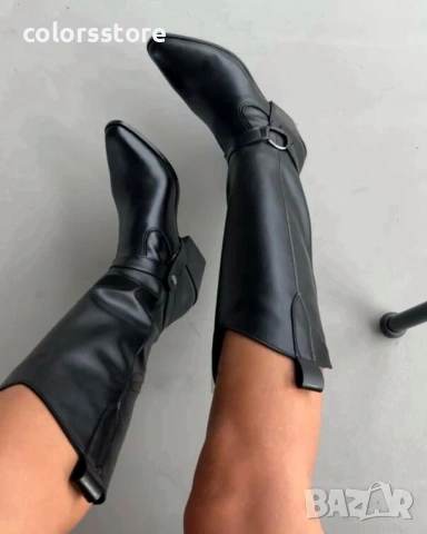 Ботуши на ток - черна кожа - TL50 , снимка 2 - Дамски ботуши - 48005506