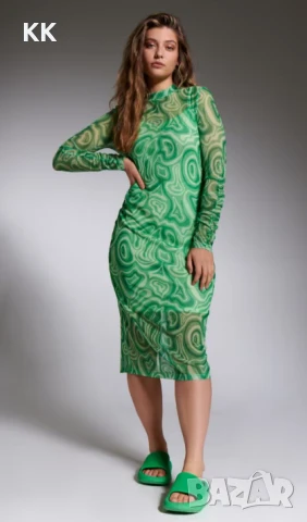 Нова Шарена зелена midi рокля 