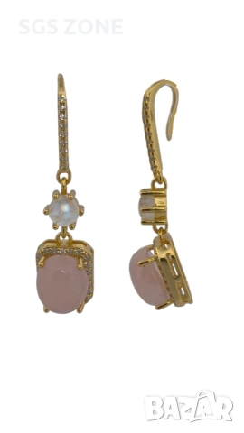 Обеци от стерлингово сребро 925, позлатени с морганит и лунен камък, снимка 5 - Обеци - 53373038