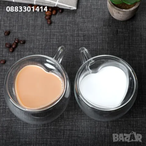 Чаша за кафе Сърце Двойно дъно Двустенна, снимка 5 - Чаши - 47337496