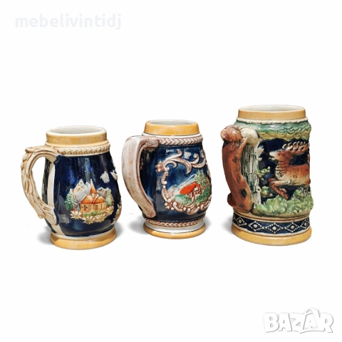 Германски бирени халби с релефна декорация, снимка 3 - Чаши - 53651469