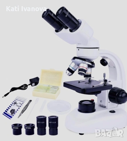  Биологичен Микроскоп LAKWAR 40X-1000X с LED осветление, 3 обектива