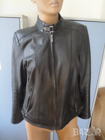 Стилно черно кожено дамско яке, естествена кожа, дамско палто, сако, дамска връхна дреха, манто, снимка 3 - Якета - 35973796