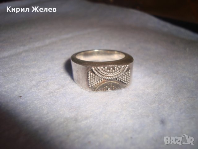 СТАР СРЕБЪРЕН АРТ ДЕКО ПРЪСТЕН ОКСИДИРАНО СРЕБРО 925 РЯДКА РЪЧНА МАЙСТОРСКА УНИКАЛНА ИЗРАБОТКА 25995, снимка 3 - Пръстени - 35975675