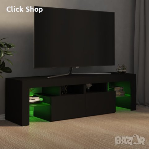 ТВ шкаф с LED осветление, черен, 140x35x40 см, снимка 3 - Шкафове - 41146898