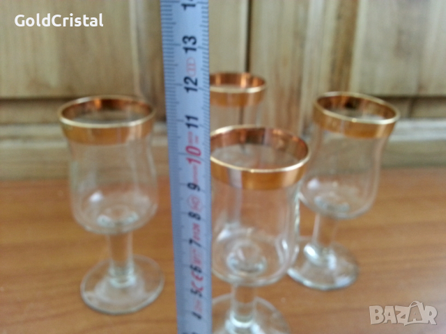 Стъклени чаши чашки златен кант, снимка 2 - Антикварни и старинни предмети - 36401896