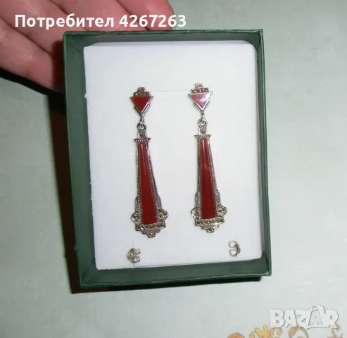 Разкошни старинни обици ар деко стил с карнеол и марказити, снимка 2 - Обеци - 49132904
