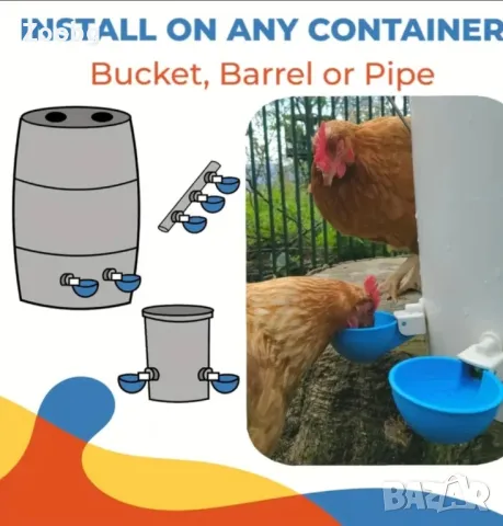 комплект от 6 бр поилки със свредло, снимка 2 - Кокошки и пуйки - 49379550