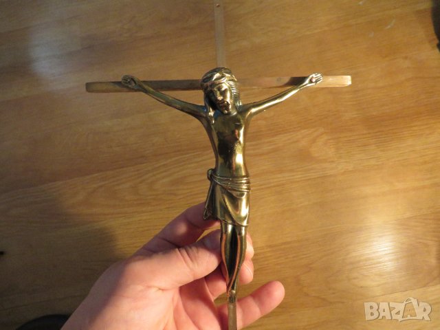 Голям Стар бронзов кръст разпятие Христово, Исус Христос-  45 х 18 см , снимка 3 - Антикварни и старинни предмети - 34746505