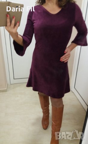 Рокля от кадифе в цвят марсала, снимка 3 - Рокли - 35789800