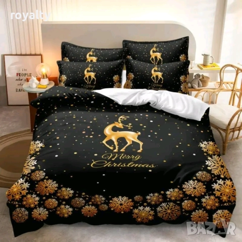 Коледно спално бельо, 100% памук, 6 части, снимка 2 - Спално бельо - 52558122