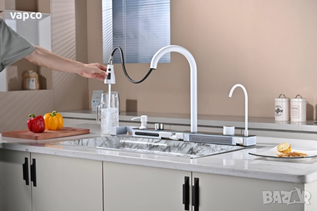 Бял мрамор - Мултифункционална кухненска мивка с двоен водопад , снимка 11 - Мивки - 52128606