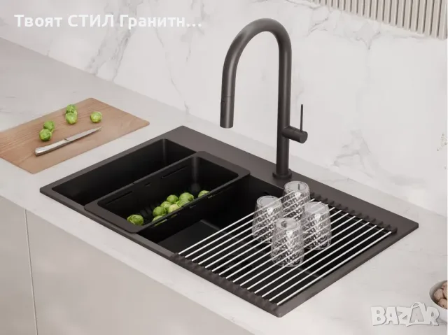 Черна кухненска мивка от гранит Рига 80 XXL 780 x 500 мм