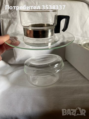 Нов ретро сервиз за чай/ кафе стъкло и метал, simax чехословакия, снимка 2 - Сервизи - 39581881