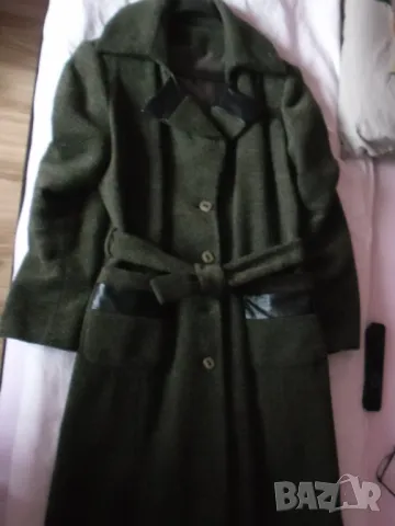 елегантно дълго масленозелено палто, снимка 5 - Палта, манта - 48266793