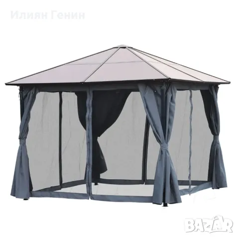 Слънчева беседка с поликарбонатен покрив и завеси, снимка 3 - Градински мебели, декорация  - 49456292