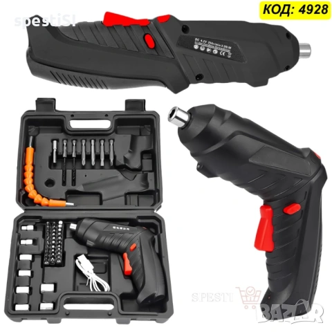 Акумулаторна отвертка с чупещо рамо и куфар с 47 приставки 4.2V - КОД 4928
