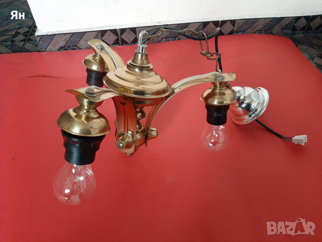 Стар Ретро Полилей Лампа от Бронз с 3 крушки, снимка 1 - Лампи за таван - 44652576
