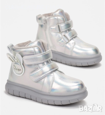 №21-25, Сребристи термо боти за момиче със зайче FLIP, снимка 2 - Детски боти и ботуши - 52072993