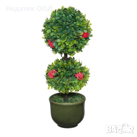 Изкуствен бонсай храст на 2 нива Червени цветя, 30 см, снимка 1 - Изкуствени цветя - 41529716