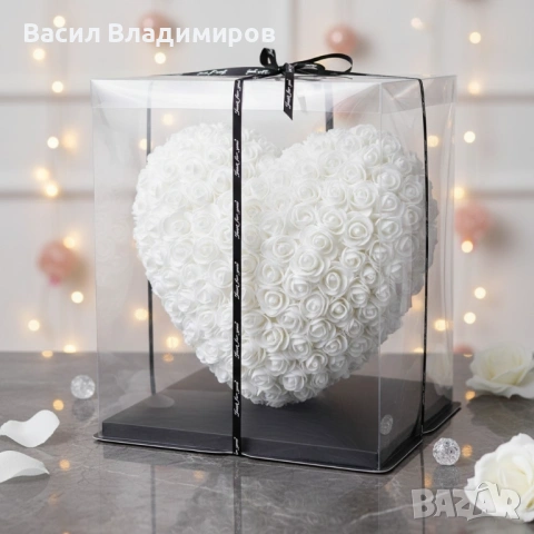 Декоративно сърце от изкуствени рози в подаръчна кутия, снимка 5 - Декорация за дома - 53072146