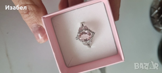 Пръстен с розов турмалин и диаманти, снимка 2 - Пръстени - 53592801
