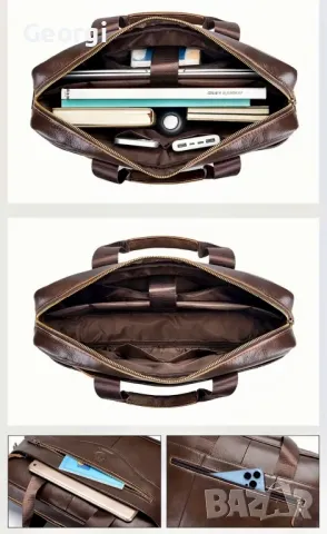 Мъжка ежедневно/функционална бизнес чанта (за лаптоп 15,6”) Естествена кожа!, снимка 12 - Чанти - 49281787