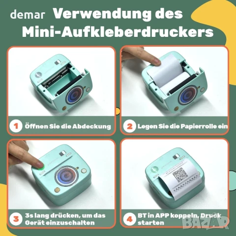 Принтер за стикери, Print Pod, мини преносим принтер с 8 ролки хартия, снимка 8 - Принтери, копири, скенери - 50910865