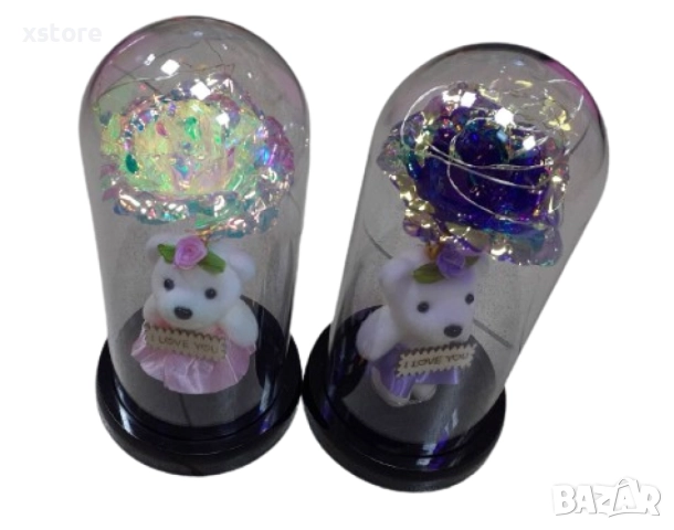 Вечна роза в стъкленица с мече с поличка и лед светлина ПРОМОЦИЯ, снимка 4 - Други стоки за дома - 52793336