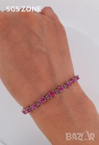 Сребърна гривна с нежен розов рубин от Тайланд, снимка 8 - Гривни - 53385718