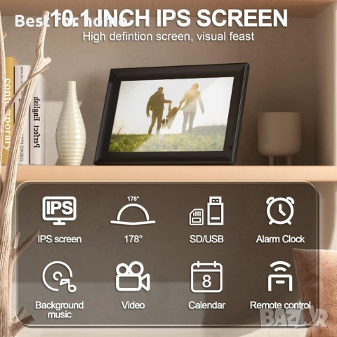 OBVHNUA 10.1-инчова цифрова фоторамка 128 GB с дистанционно, снимка 2 - Друга електроника - 53734922