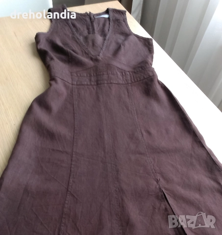 Кафява ленена рокля - М