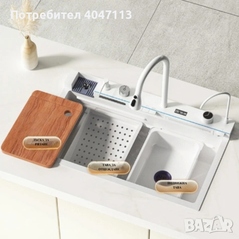 Умна кухненска мивка с изтеглящ се кран – LED дисплей, водопад, , снимка 7 - Аксесоари за кухня - 53112222