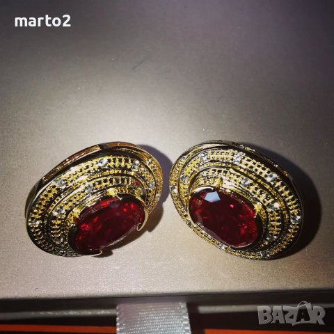 Елегантни Сребърни 925 Обеци с 14 карата позлата и Лабораторни Рубини и Циркони!, снимка 8 - Обеци - 41291656