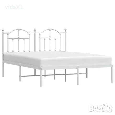 vidaXL Метална рамка за легло с горна табла, бяла, 140x190 см, снимка 4 - Спални и легла - 56147302