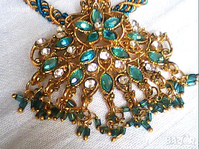 разкошно позлатано колие е обици сес кристали, снимка 2 - Колиета, медальони, синджири - 40838571