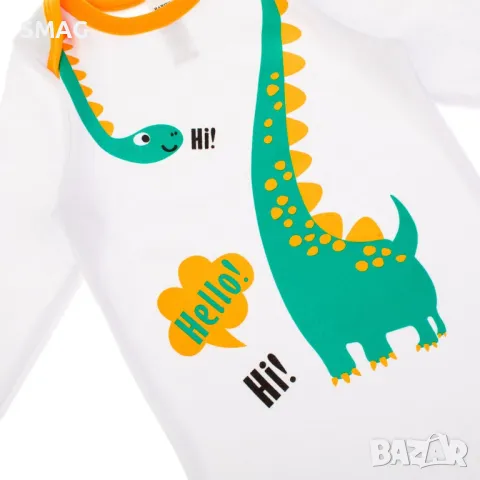 Бебешко боди Памучно бяло с дизайн на динозавър S_1245630, снимка 2 - Бодита за бебе - 49897340