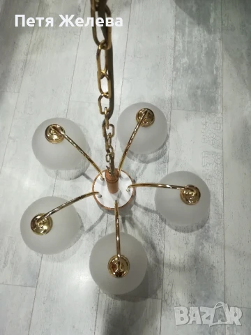 Полилей 5 крушки-дърво,стъкло и метал/Австрия 